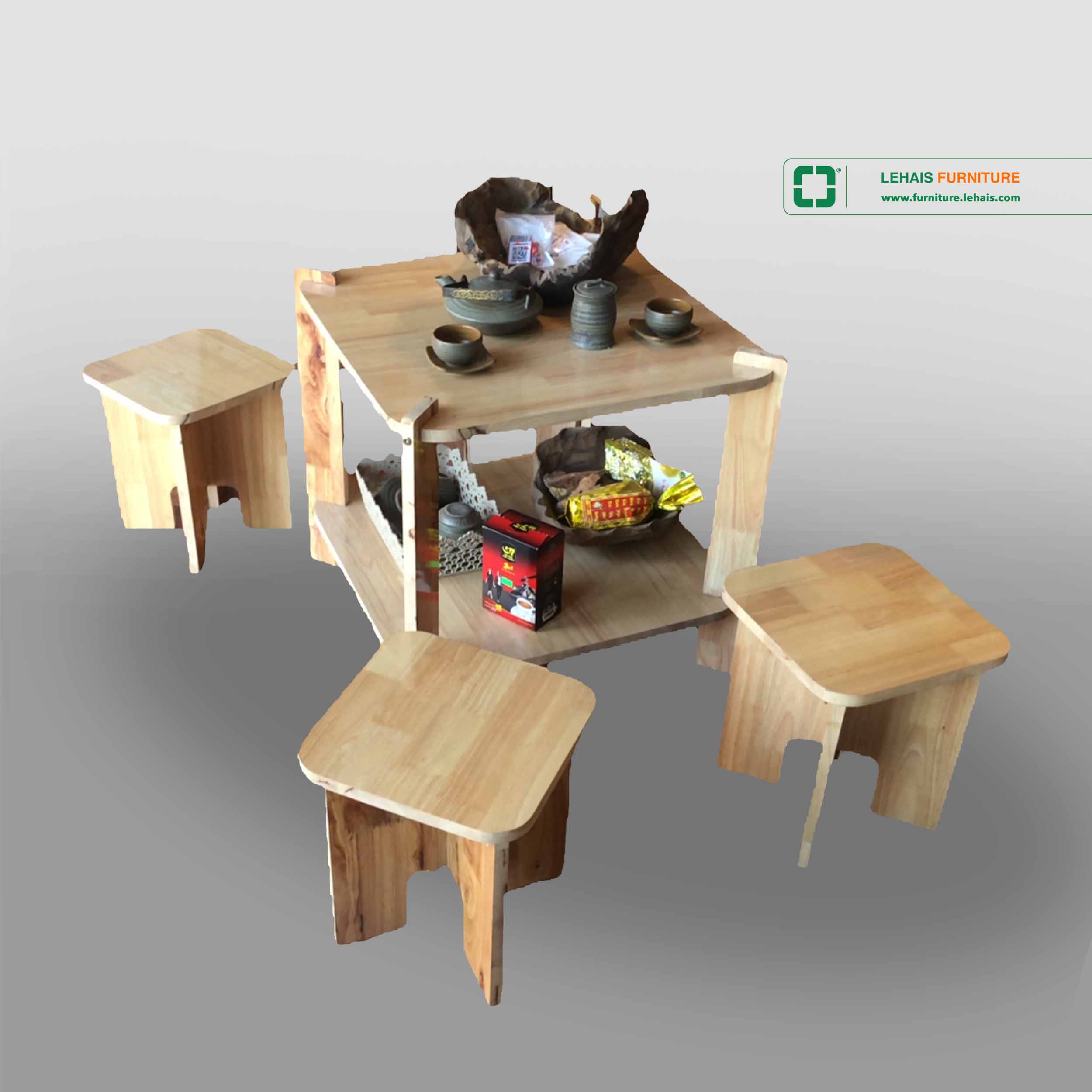Bàn ghế lắp ghép hình chữ vuông nhỏ gọn thông minh dành cho quán trà quán cafe - BG15LHFU