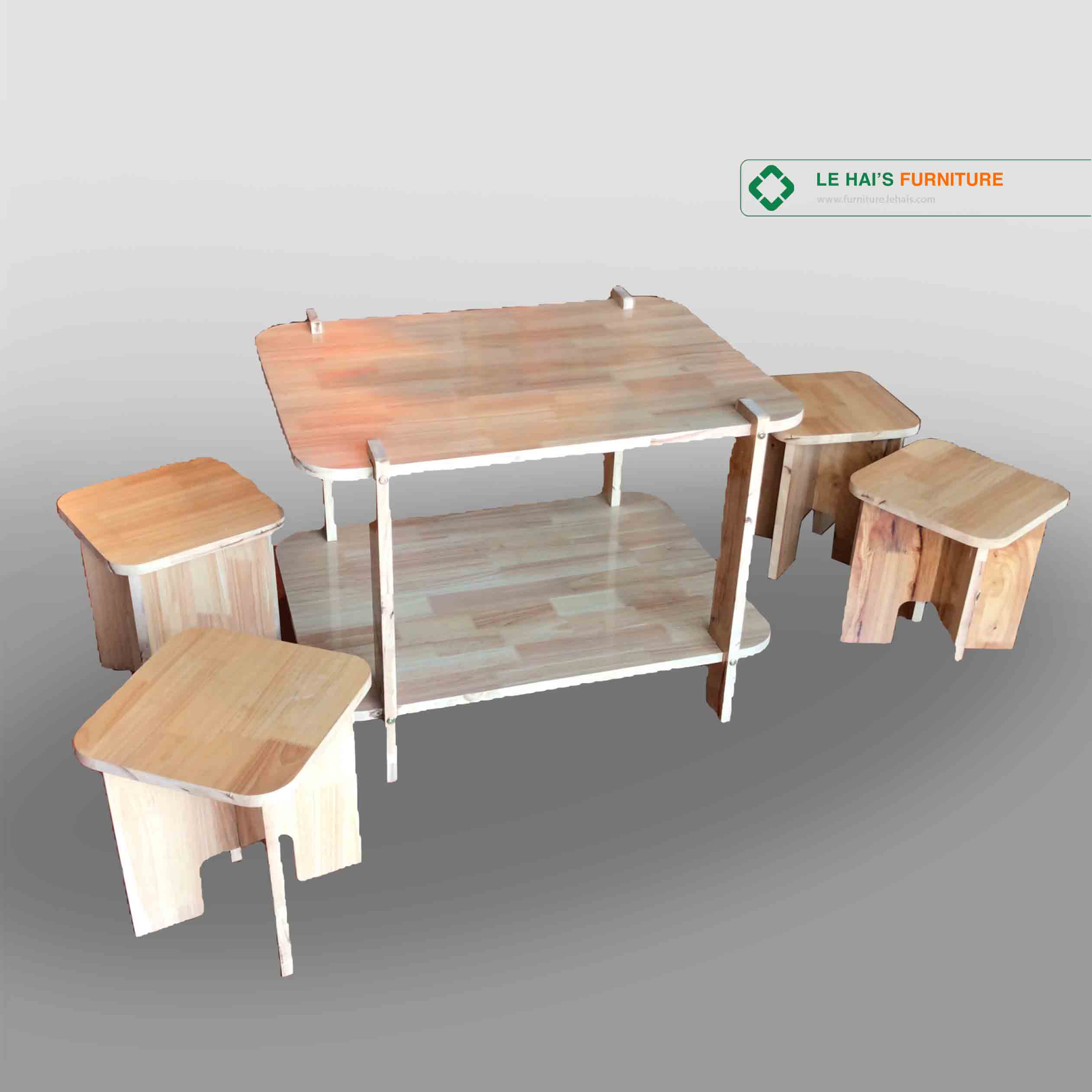 Bộ bàn ghế lắp ghép hình chữ nhật nhỏ gọn thông minh dành cho quán trà quán cafe - BG13LHFU
