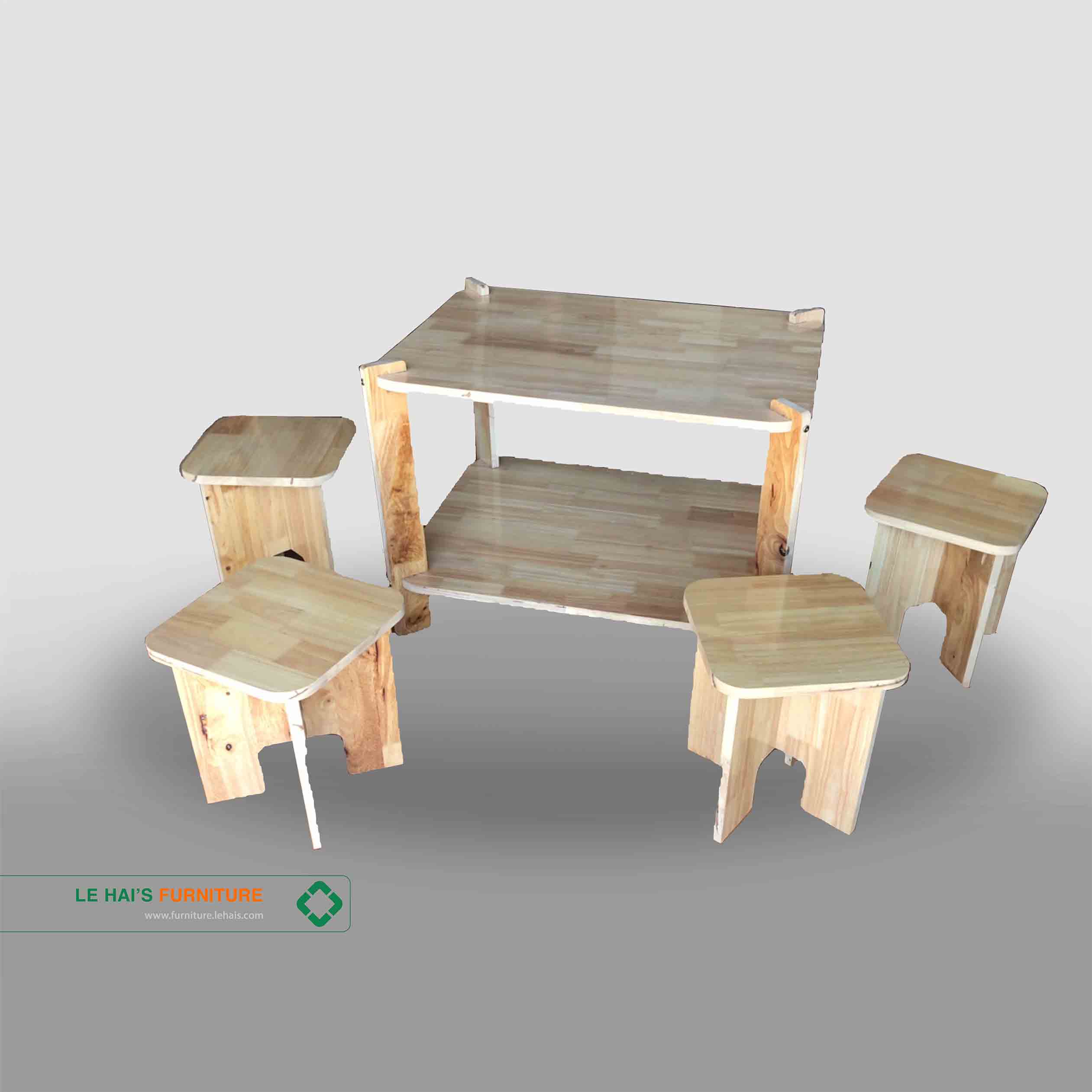 Bộ bàn ghế lắp ghép hình chữ nhật nhỏ gọn thông minh phù hợp cho quán trà quán cafe - BG14LHFU