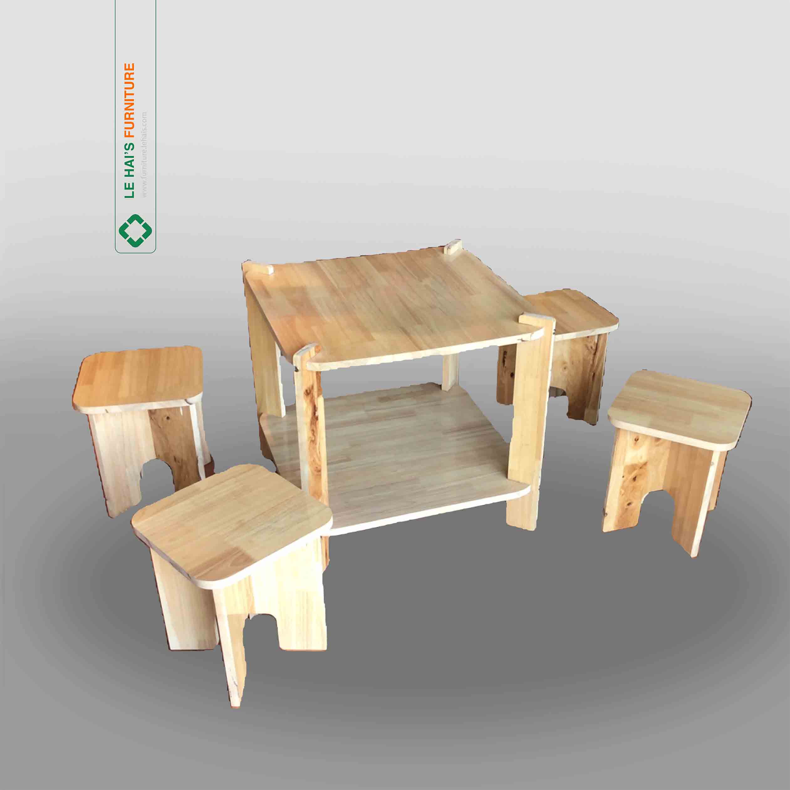 Bộ bàn ghế lắp ghép hình chữ vuông nhỏ gọn thông minh dành cho quán trà quán cafe - BG15LHFU