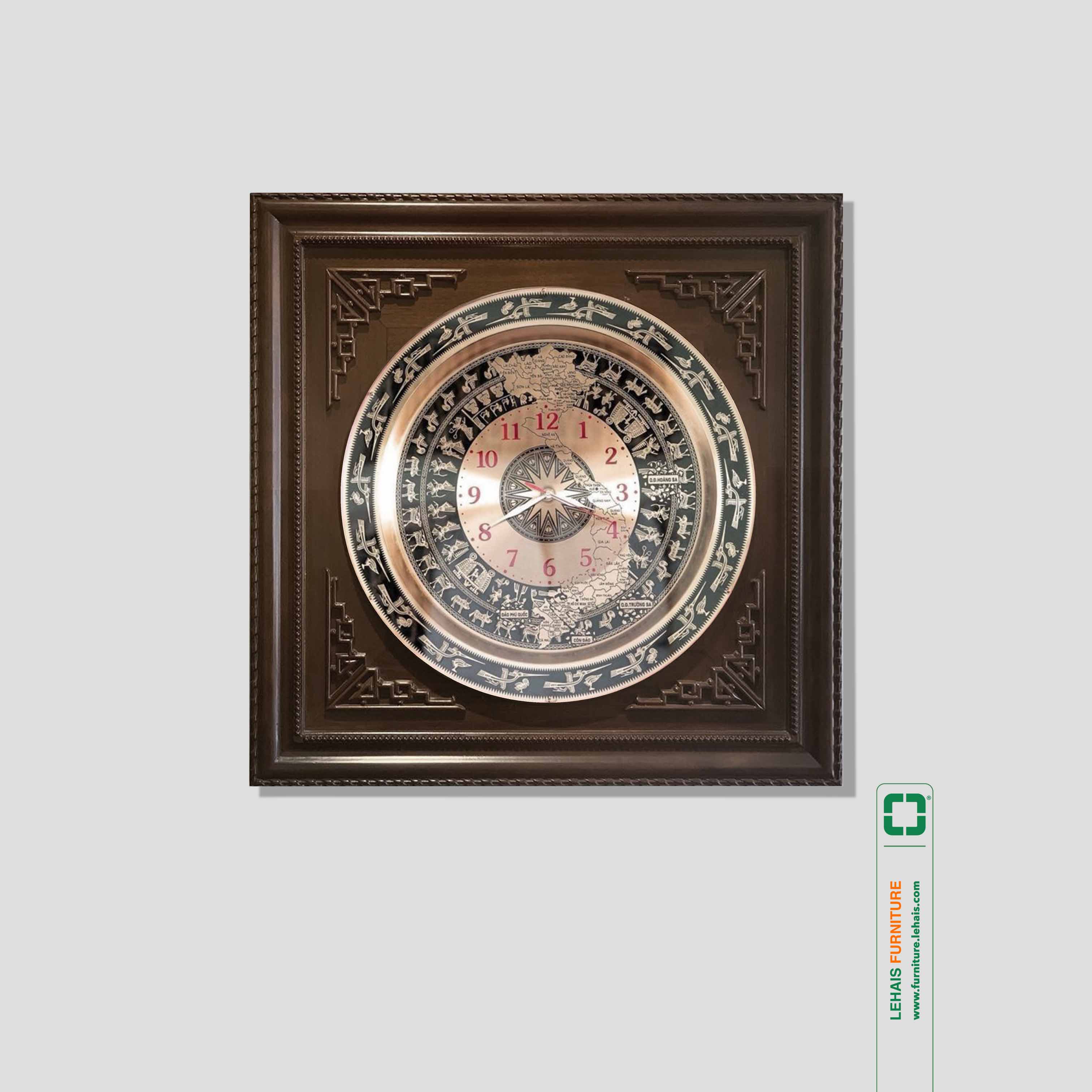 Modern wall clock with bronze drum face and Vietnam map - DTT44LHFU
