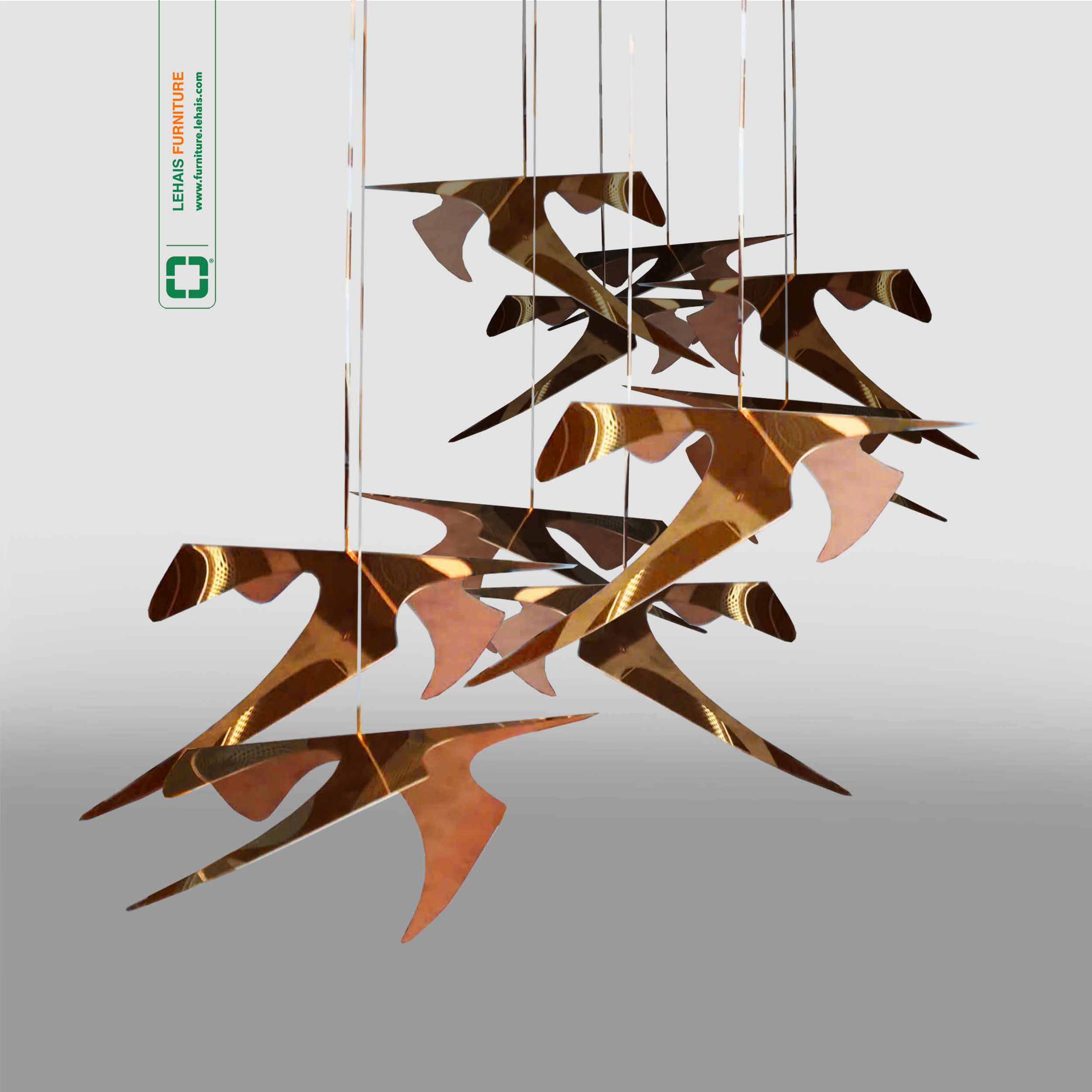 Đồ trang trí trần nhà hình chim én cách điệu làm bằng chất liệu inox mạ vàng sang trọng - DTT49LHFU