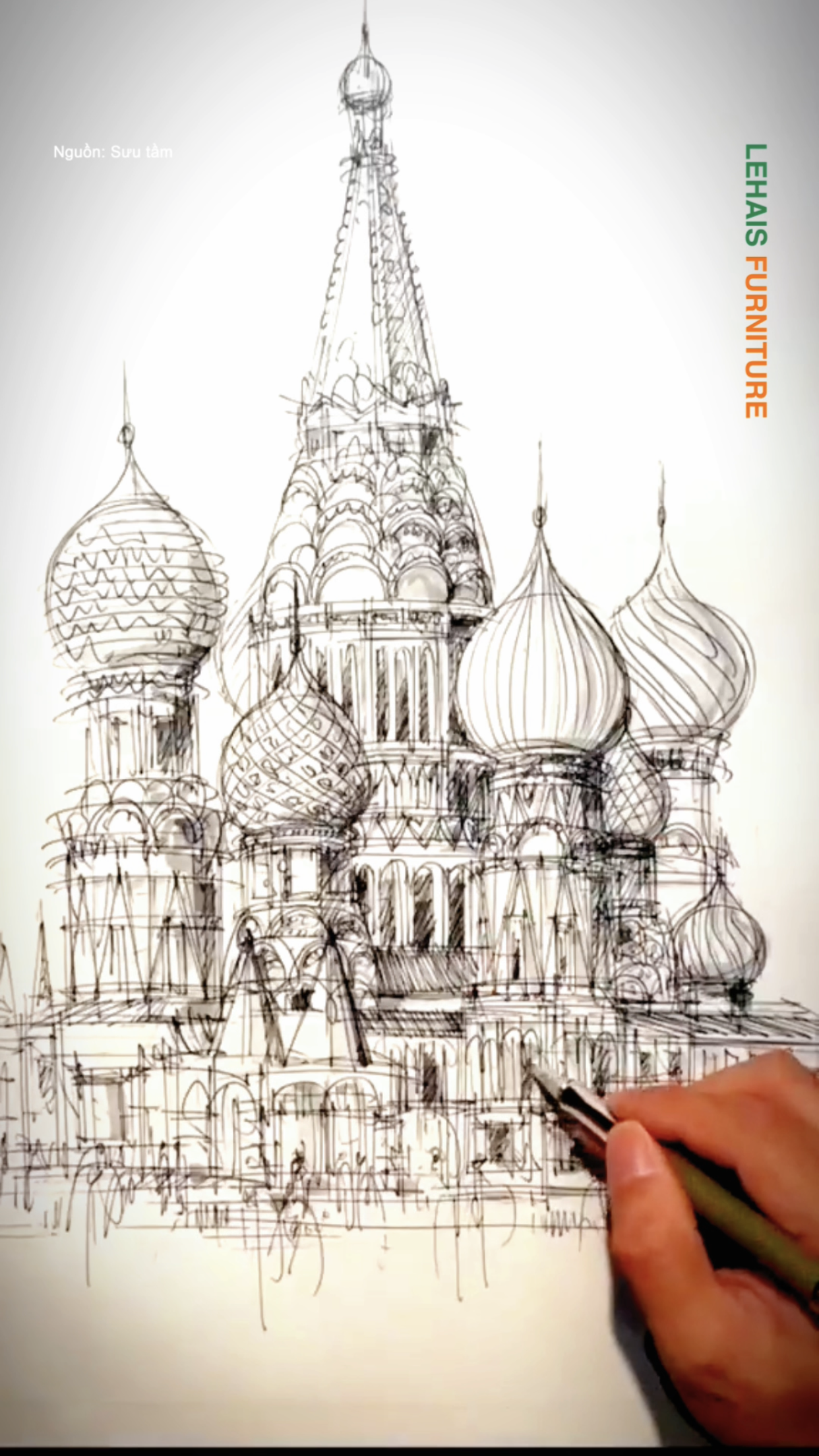 Toà lâu đài được vẽ lại bằng bút bi cực nhanh