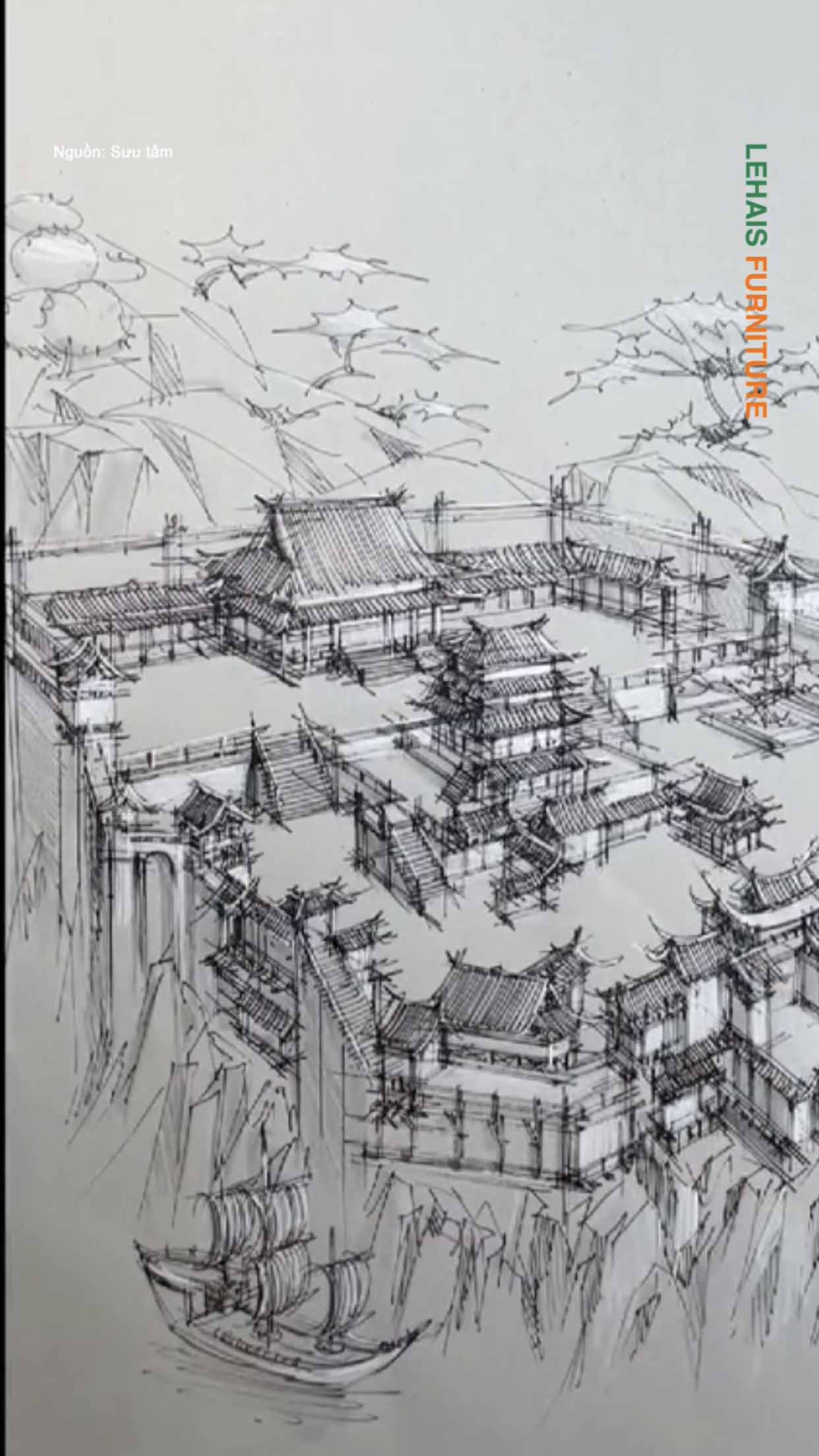 Vẽ phối cảnh ngôi làng trên núi bằng bút cực đẹp 3